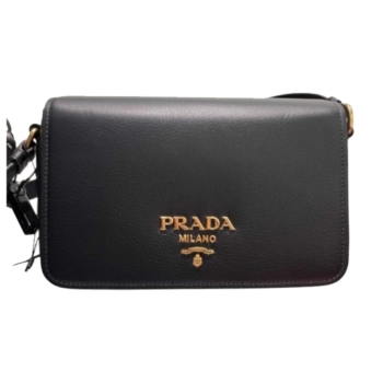 Prada 1BD297 Vitello Flap Leather Cross Black Bag